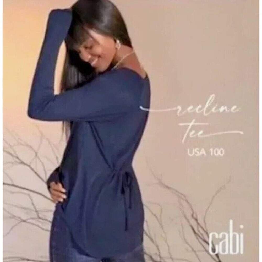 Cabi Recline S Knit Top Cinch Back Tee NAVY BLUE Rayon Stretch Style So cute! - Picture 2 of 10